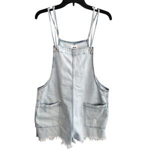 Aerie | Light Wash Shortalls LARGE Raw Hem Double-Strap Lightweight Soft Denim
